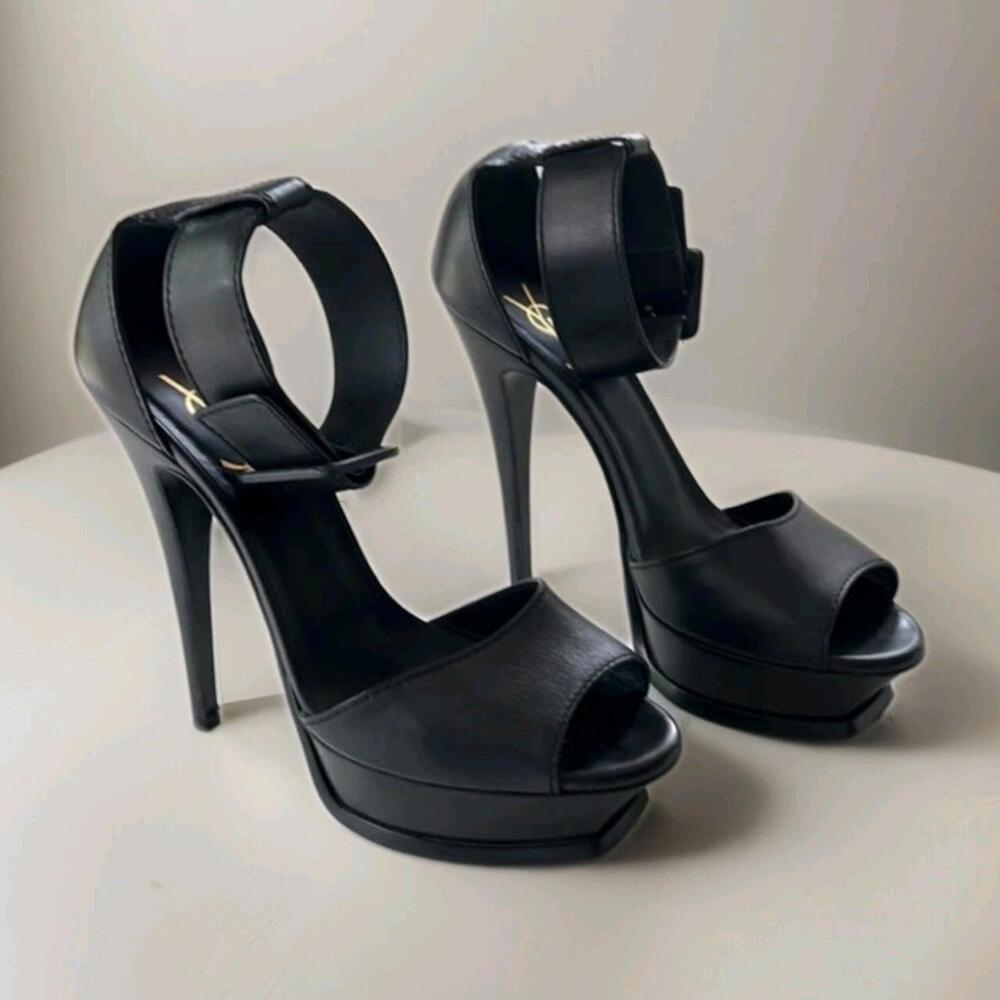 Yves Saint Laurent Platform Black Sandals Size 36.5/US 6.5 Heels